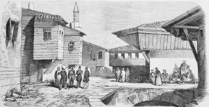Stradă din Balcic la mijlocul secolului al XIX-lea; după desenele lui M. Durand-Brager