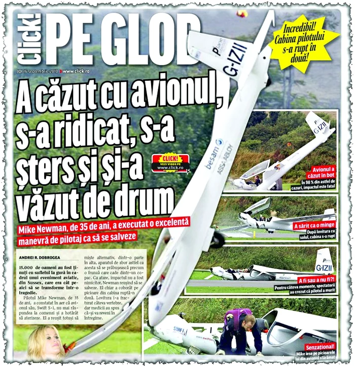 Pilotul şi-a rupt doar câteva coaste