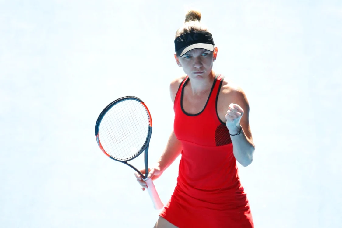 Simona Halep în meciul din semifinale contra nemţooaicei Angelique Kerber în timpul turneului Australian Open 2018 pe Melbourne Park în Melbourne Australia FOTO Guliver / Getty Images / Scott Barbour