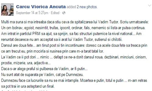 Mesajul publicat de Ancuţa Cârcu jpeg