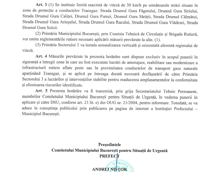 Hotărârea C.M.B.S.U. legată de zona Brățării / Gurilo. FOTO Prefectura Capitalei