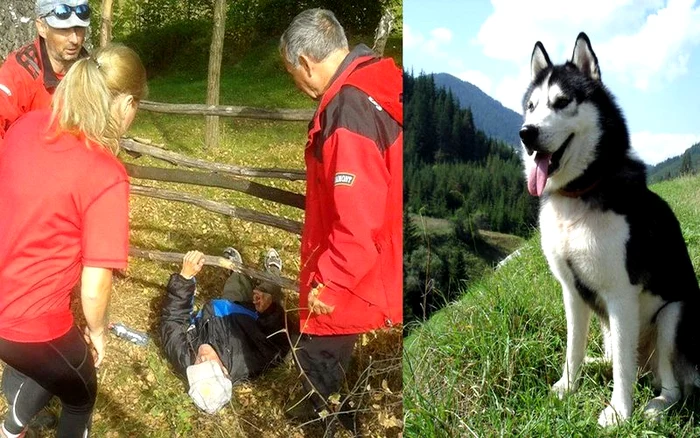 
    Câinele Husky nu s-a clintit de lângă stăpânul rănit pâna la venirea ajutoarelorFoto: Salvamont Petroşani  