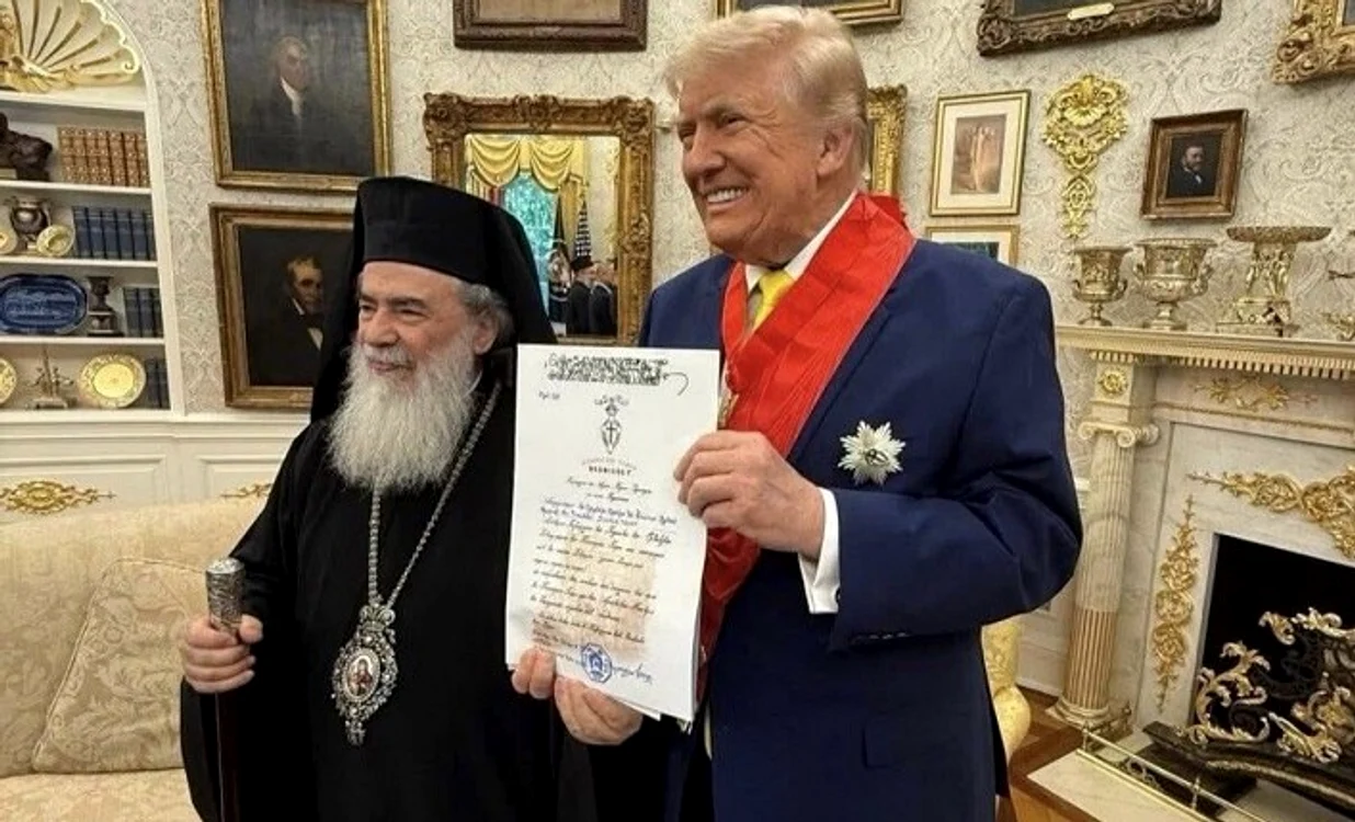 Patriarhul Ierusalimului și DOnald Trump/FOTO:X