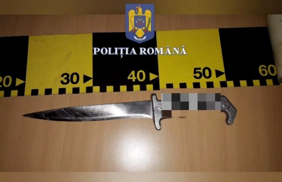 Cuţitul cu care au fost ameninţate femeile -  Captură video IPJ Argeş