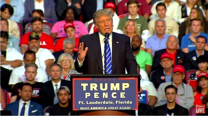 Donald Trump, la un miting electoral în Florida FOTO Captură TimesLive