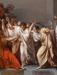 Gaius Cassius Longinus (în centrul imaginii), pictat de Vincenzo Camuccini în tabloul „Moartea lui Cezar” (© Wikimedia Commons)