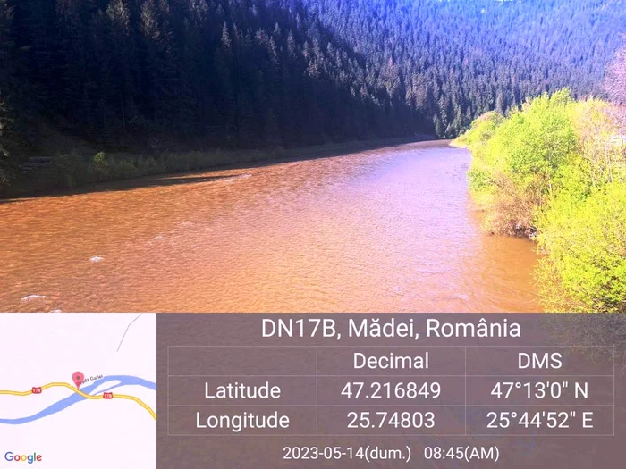 Bistrița nu mai e limpede, ci cărămizie FOTO Prefectura Neamț