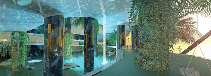 Piscina din interior e  încălzită cu energie solară 