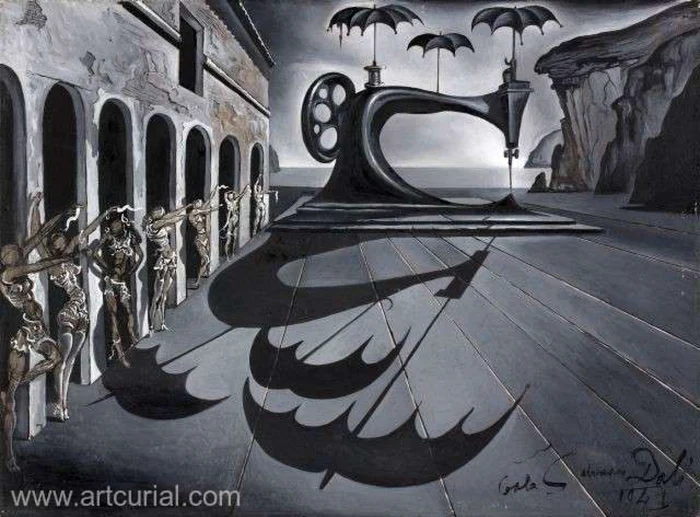 Tabloul ''Maşină de cusut cu umbrele într-un peisaj suprarealist'', realizat de pictorul spaniol Salvador Dali Foto: Artcurial