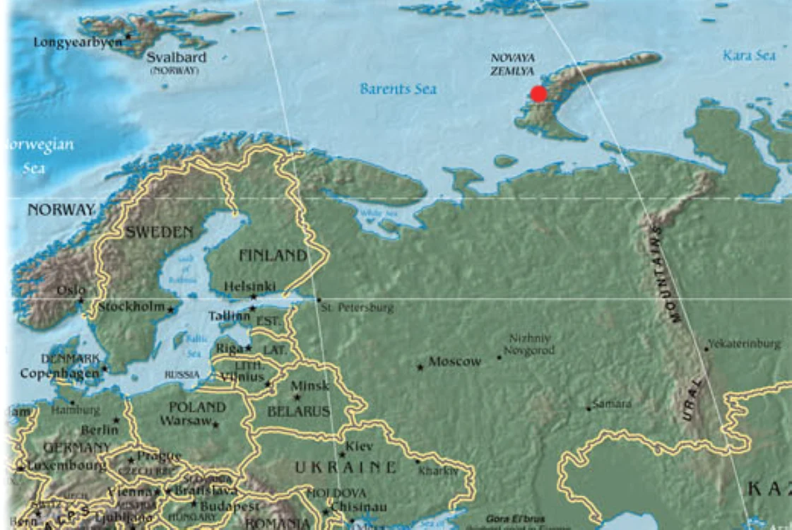 Ţar Bomb a fost detonată în arhipelagul Novaia Zemlea, din Oceanul Arctic.