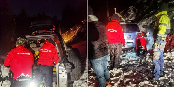 Maşini de teren înzăpezite pe drumul spre Cozia - Vâlcea Foto Salvamont Vâlcea
