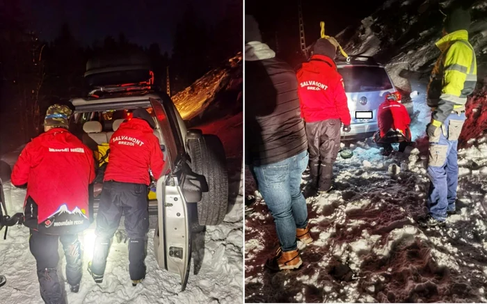 Maşini de teren înzăpezite pe drumul spre Vârful Cozia - Vâlcea Foto Salvamont Vâlcea