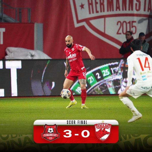 FC Hermannstadt triumfă împotriva Dinamo Bucureşti cu 3-0, în deschiderea fazei play-out a Superligii