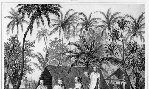 Locuitori din Insulele Caroline (arhipelag din Palau). Litografie din secolul al XIX-lea (© Library of Congress)