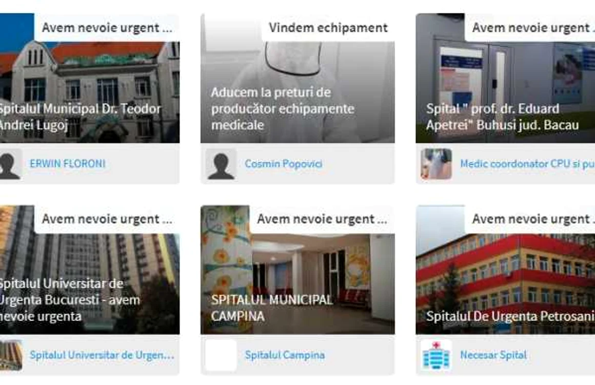Secţiune din platforma online necesarspital.sharetribe.com