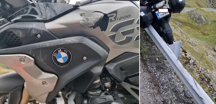 Motocicleta unui turist american suspendată pe Transfăgărășan COLAJ FOTO