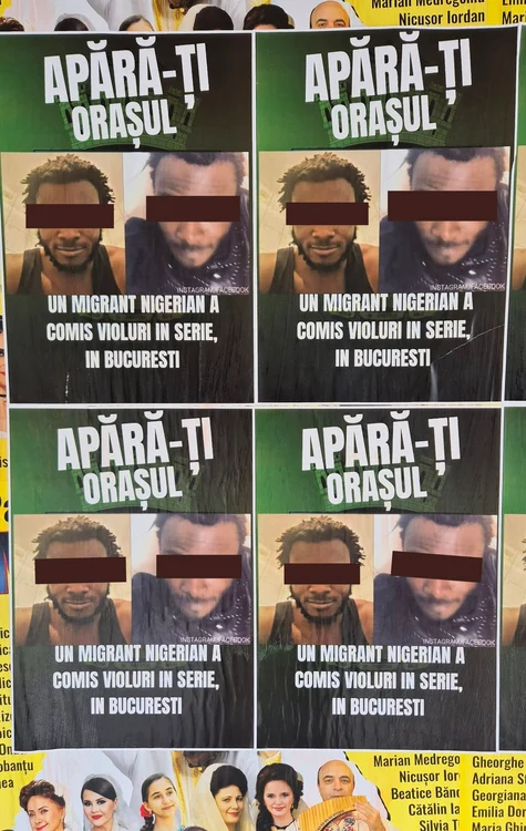 Afișe cu mesaje xenofobe pe Bulevardul Magheru din București FOTO Facebook / Florin Ghioca 