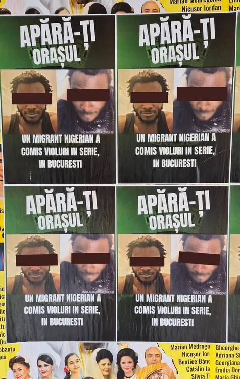 Afișe cu mesaje xenofobe pe Bulevardul Magheru din București FOTO Facebook / Florin Ghioca 