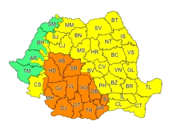 Avertizări meteo în toată țara. Foto: captură ANM