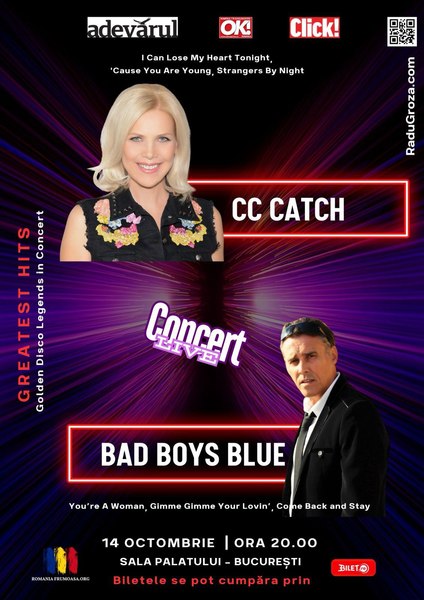 Golden Legends in Concert: CC CATCH și BAD BOYS BLUE, live la Sala Palatului pe 14 octombrie 2024!