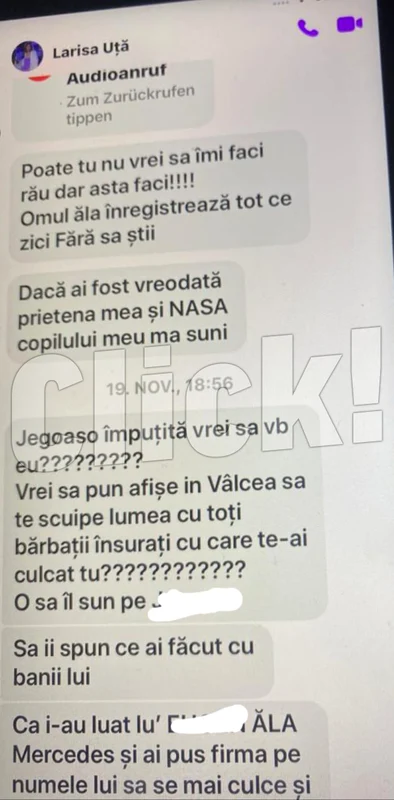 Mesajele pe care Larisa i le-a trimis Simonei Sautter dupa declaratiile pe care le-a faut in Click!