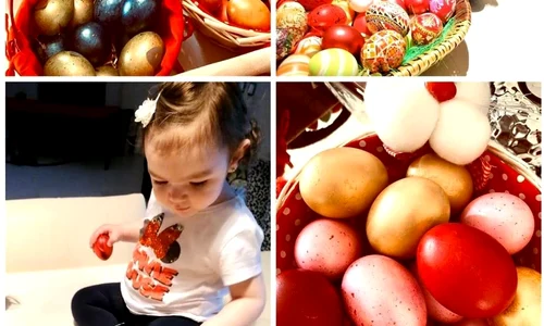 Milan și surioarele Indira și Rania, încântați de ouăle colorate jpeg