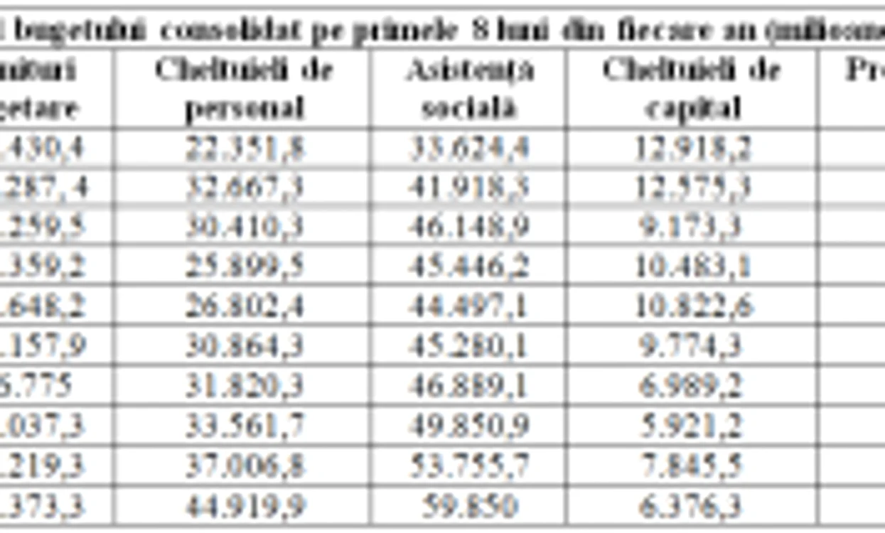 tablou executie bugetara
