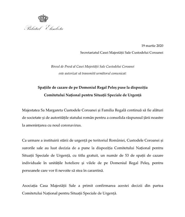 2 majestatea sa margareta spatii de pe domeniul peles pentru carantina coronavirus jpg jpeg