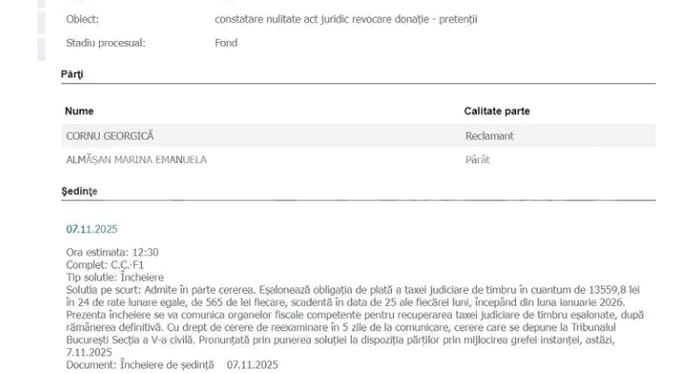 Instanța i-a admis în parte cererea lui Georgică Cornu foto: portaljust.ro