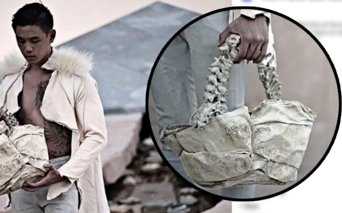 Geanta din limbă de crocodil şi mâner din coloană vertebrală umană a şocat internetul. FOTO: Arnold Putra