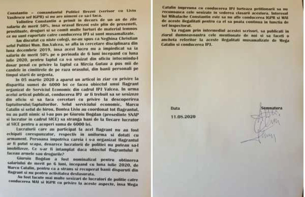 Scrisoarea publică a unor poliţişti din Călimăneşti - referitoare la neregulile din sistem Foto evenimentvalcean ro 2