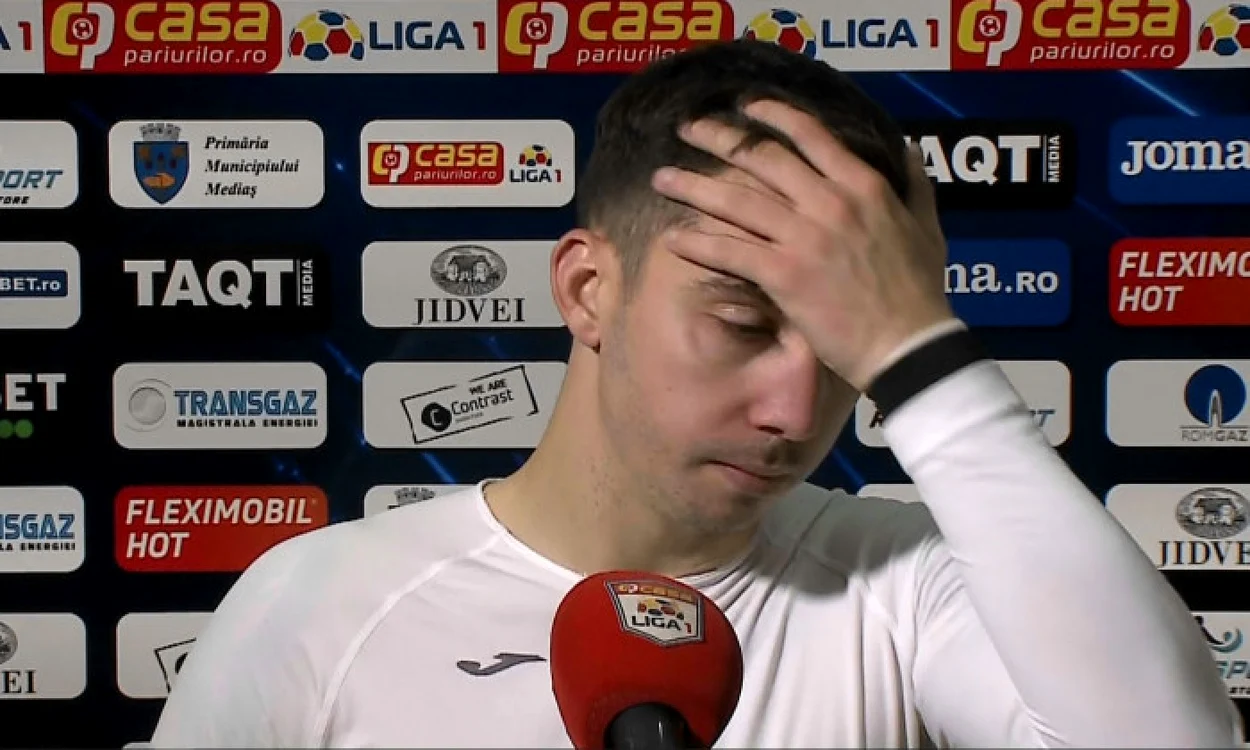Răzvan Grădinaru, distrus, la interviul de după meci. CAPTURĂ: digisport.ro