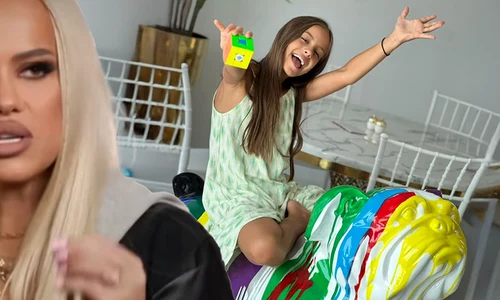 Anda Adam, mândră tare de fiica ei, Evelin, care face spectacol cu cubul rubic  