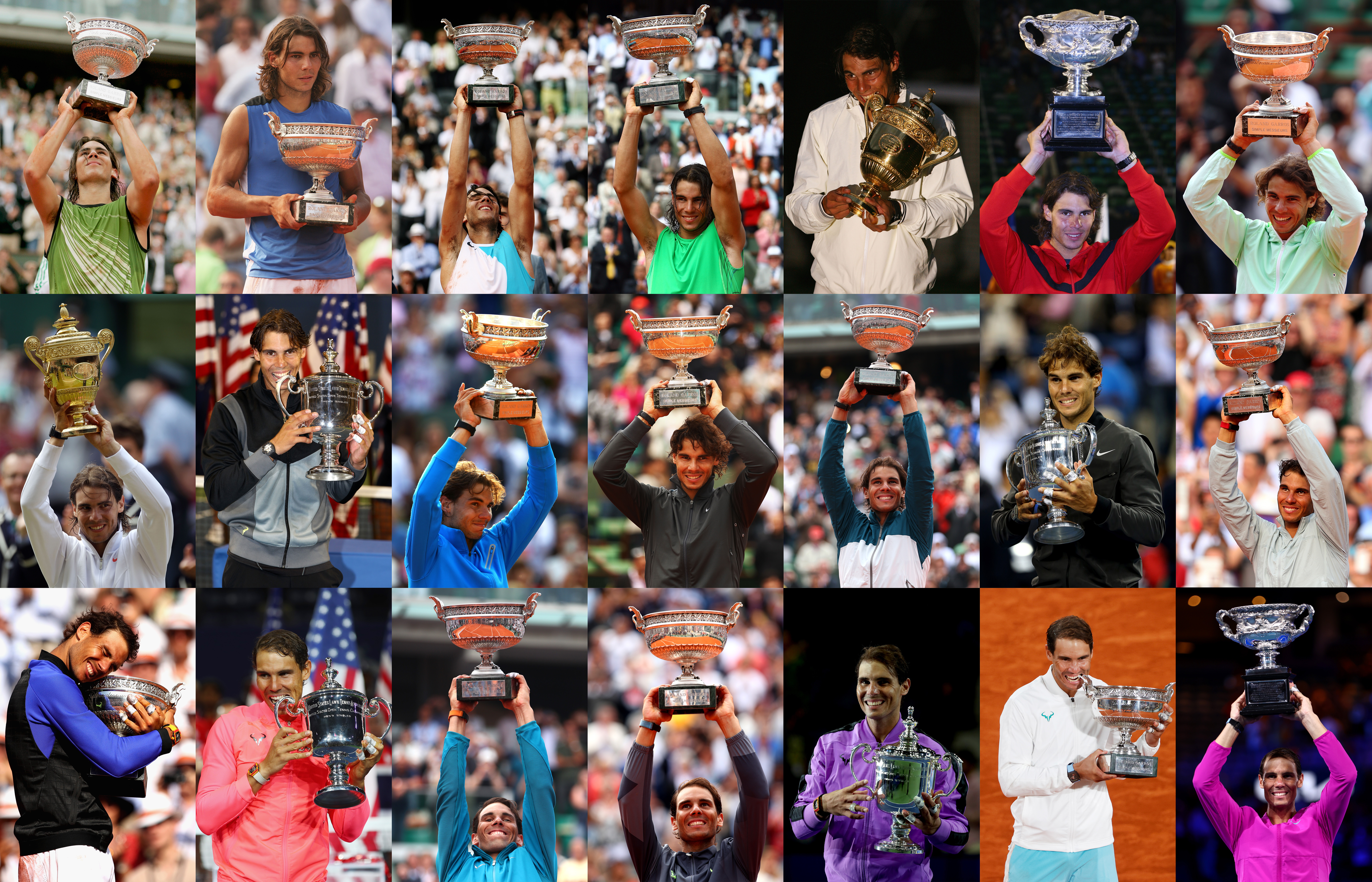 17 ani s-au scurs între primul și ultimul titlu de mare șlem obținute de Nadal, record în Era Open