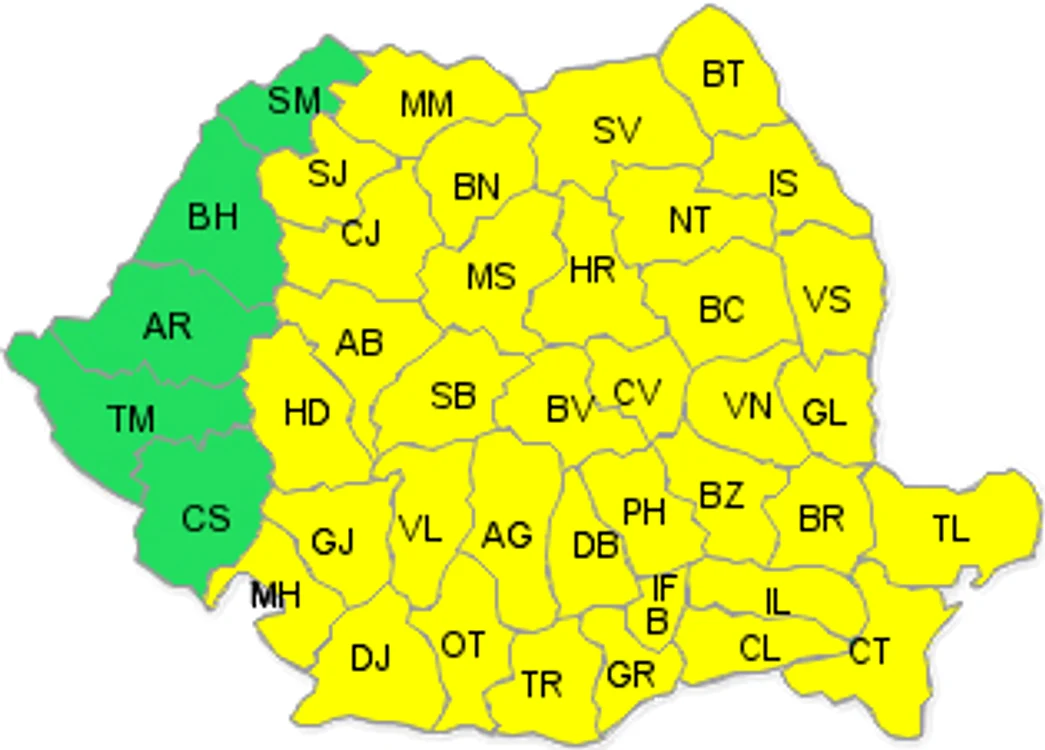 Codul galben va cuprinde aproape toată țara