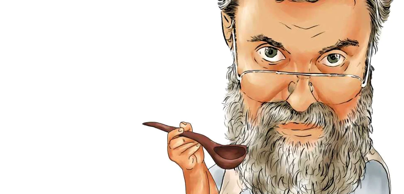 Radu Anton Roman a reinventat bucătăria românească, adăugând ingrediente necunoscute: cuvintele, poveştile şi pasiunea extremă DESEN: VALI IVAN