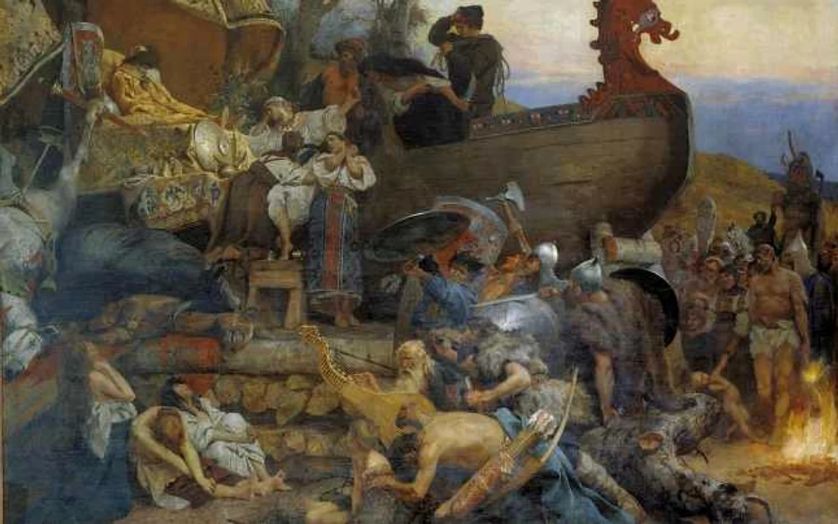 Slavi şi vikingii la funerariile unei căpetenii varege FOTO wikipedia.org-tablou al lui Henryk Siemiradzki