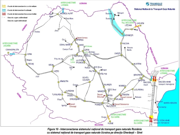 Harta - Interconectarea sistemului naţional de transport gaze naturale România cu sistemul naţional de transport gaze naturale Ucraina pe direcţia Gherăeşti – Siret