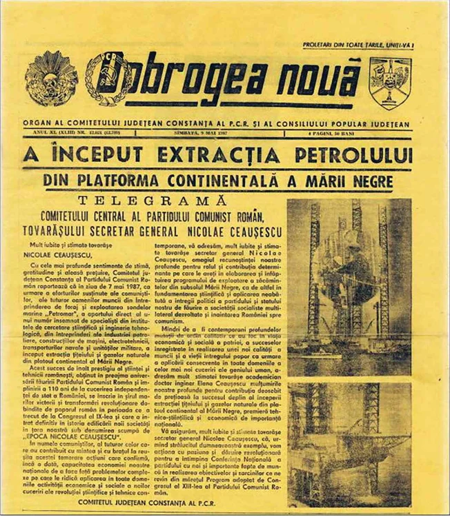 Prima pagină a ziarului „Dobrogea nouă”, 9 mai 1987