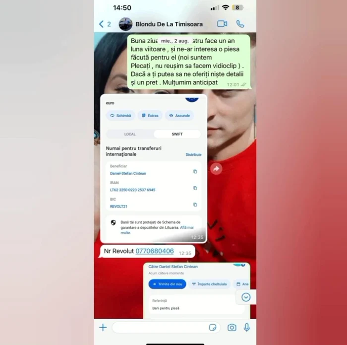 O parte din conversația femeii cu manelist / foto: Instagram Viperele Vesele 