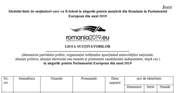 Detaliu al modelului de listă publicat pe site, în data de 23 ianuarie 2019, din care lipseşte ”domiciliul”