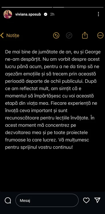 Viviana a anunțat despărțirea - foto: captură Instagram