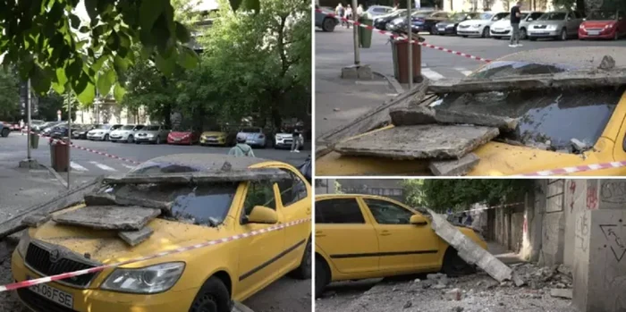 Un balcon s-a prăbușit pe o stradă aglomerată din Sectorul 1.