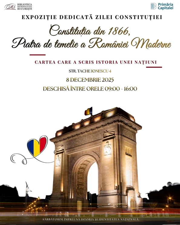 Exemplarul original al Constituției din 1866, expus la Biblioteca „Mihail Sadoveanu” din  București