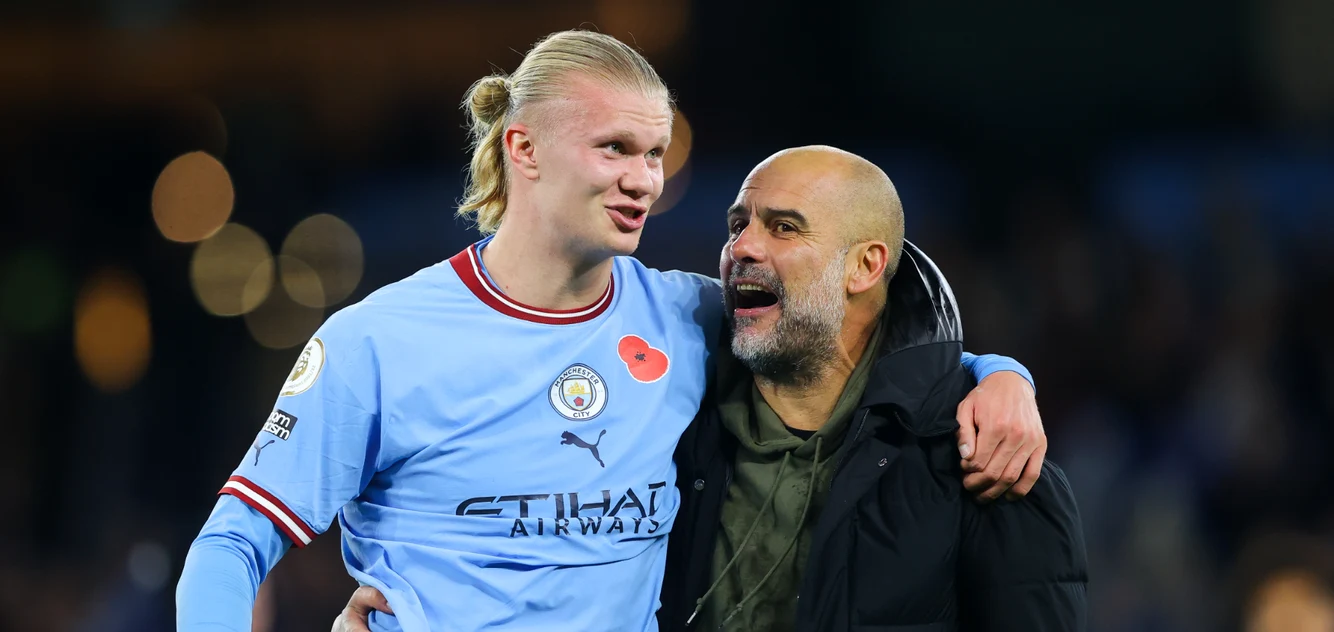 Guardiola, fericit că îl are în echipă Haaland, cel mai bun marcator din lume. Foto Getty images