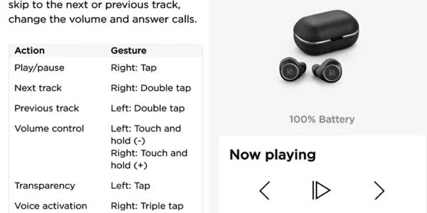 Bang Olufsen E8 20 căşti true wireless aplicatie colaj