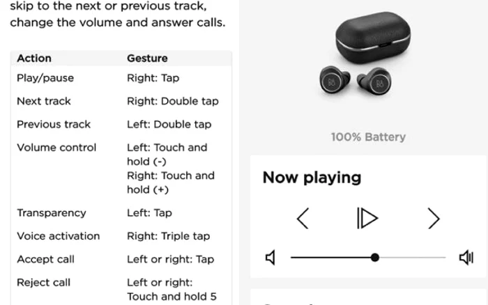 Bang Olufsen E8 20 căşti true wireless aplicatie colaj