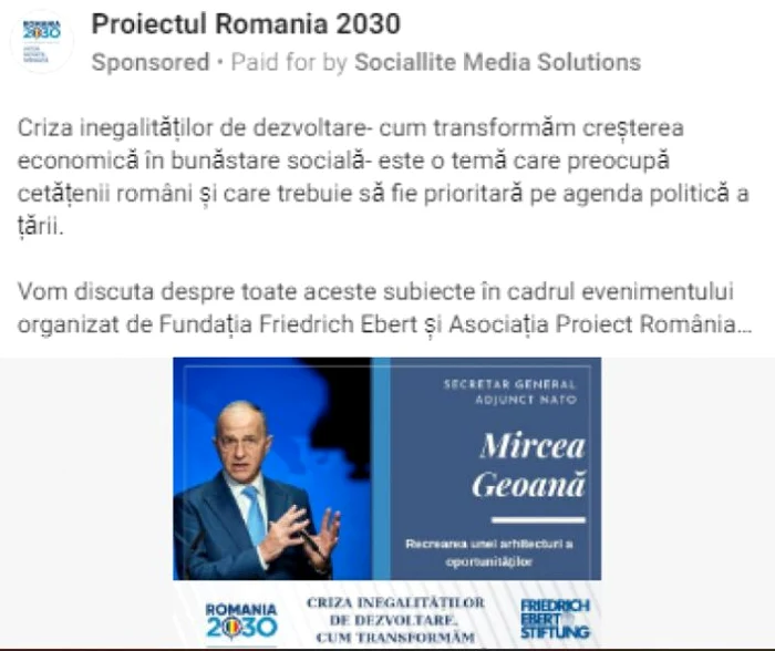 Geoană, susținut de Socialilite Media Solutions? FOTO: Screeshot Facebook