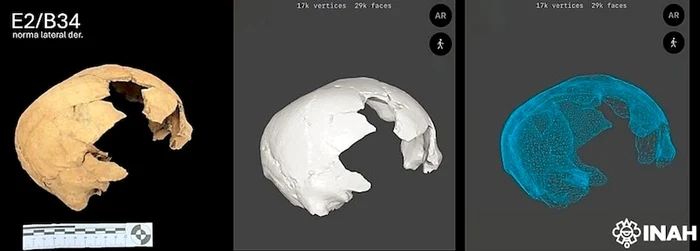 Craniu uman neobișnuit, vechi de 1.400 de ani, descoperit în Mexic (© INAH)