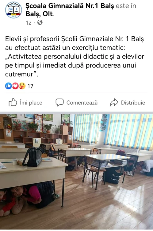 Fotografia, retrasă ulterior, a făcut parte din postarea școlii FOTO: Facebook
